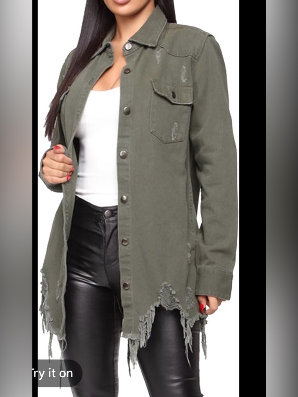 American Bazi Olive Green Distressed Utility Jacket